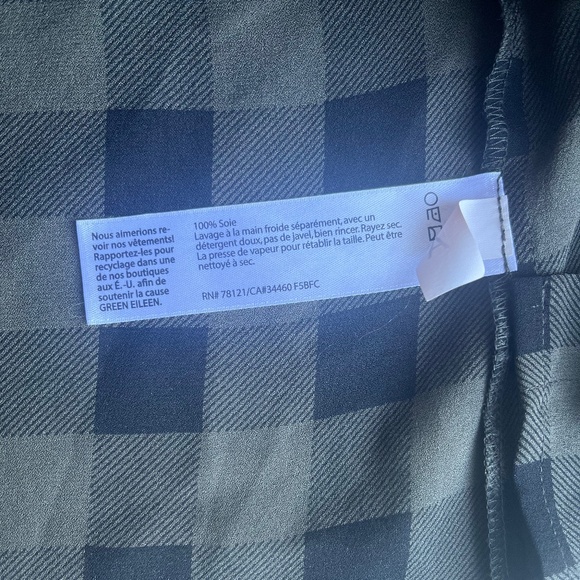 Eileen Fisher Olive Plaid Silk Tank Mini Shift‎ Casual High Low Tunic Dress - Picture 11 of 13